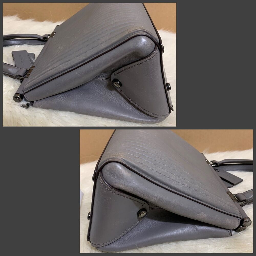 COACH Gray Linear Quilted Leather GRACE Structured Dowel Top Satchel #22728 - Picture 11 of 16